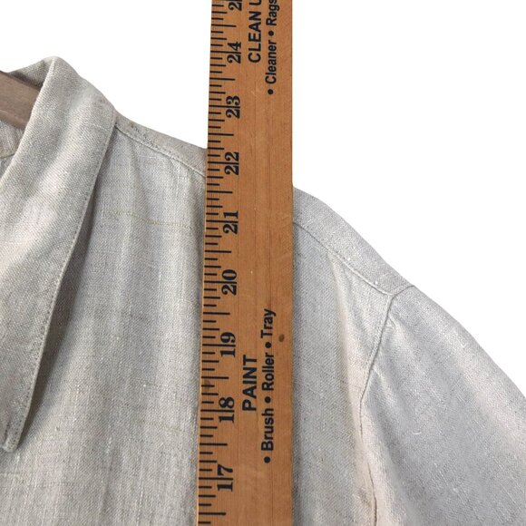Chico’s Linen Shirt Size 1 (M) Beige Short Sleeve Button Up Minimalist Coastal - Picture 8 of 9